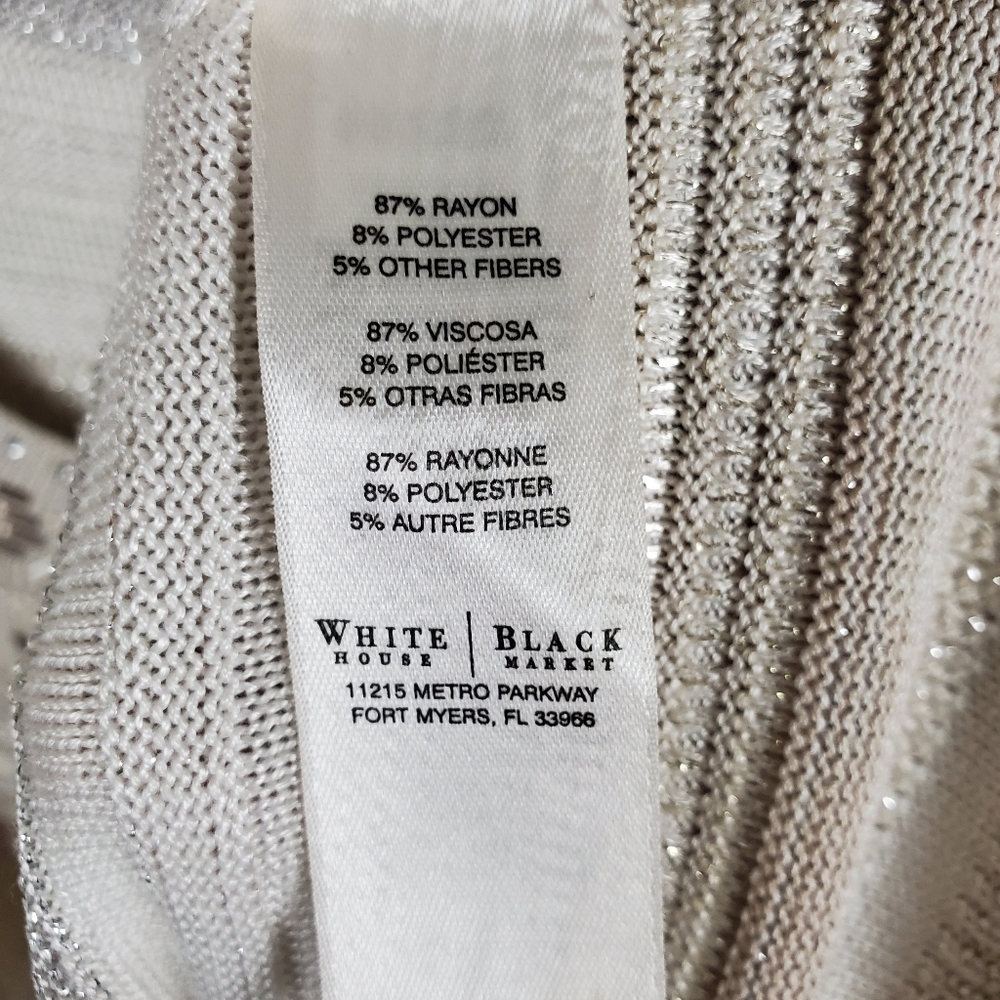 WHITE HOUSE BLACK MARKET Sleeveless Knit Tank Top Beige Crochet Neck Boho Stripe - Picture 8 of 10